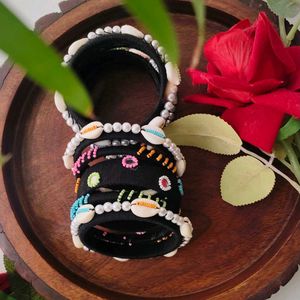 Boho Chic Black Bangles Set❤️🧡💛💚🩵💙
