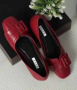Elle Red Buckle Detail Heeled Loafers