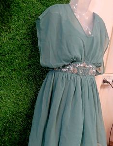 Embellished Chic Green Mini Dress
