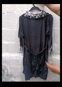 Elegant Black Kurta Set with White Embroidery