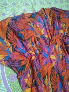 Vibrant Tropical Print Kaftan Top