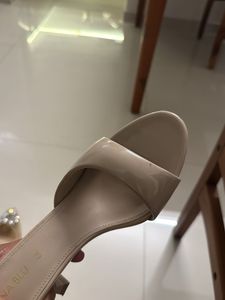 Luna Blu Nude Puff Strap Stiletto Heel Mules