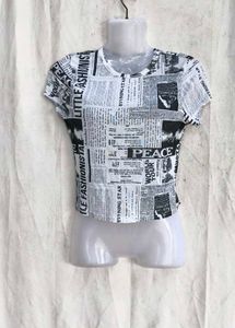 Newspaper Print Mesh Crop Top