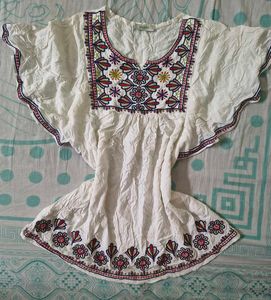 Embroidered White Boho Tunic Top