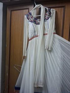 Elegant White Anarkali suit full gher