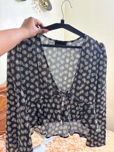 Stylish Printed V-Neck Peplum Top