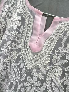 Lucknowi Handwork Chickankari Baby Pink Kurta
