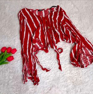 Red & White Striped Crop Top