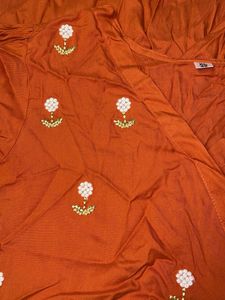 Embroidered Orange Kurta Set