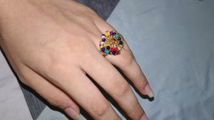 Gold Ring With Colourful Beads