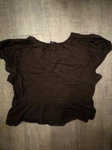 Brown Lace Trimmed Peplum Top