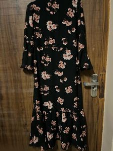 Black Floral Print Wrap Dress