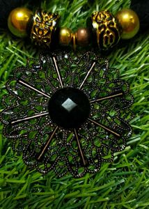 Black Golden Handmade Fabric Choker Set with Oxidi