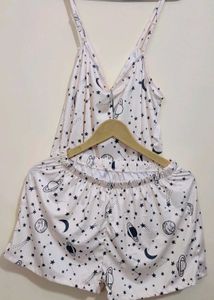 White Cute Space Printed Set For 34 Bust