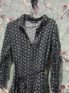 Chic Printed Button-Down Dress with Belt
