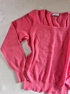 Pink Square Neck Sweater