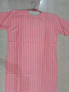 Printed Kurti With Neck Embroidery To Bottom Lace