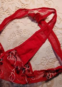 Red Lace Thong with embroidery