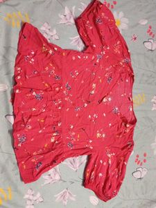 Red Floral Print Puff Sleeve Top