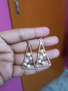 Triangle Pearl &amp; Crystal Dangle Earrings