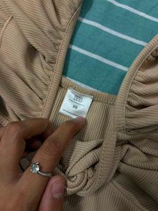 Cute Beige Twisted Crop Top