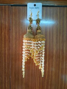 Elegant Gold Jhumka Earrings with Pearls