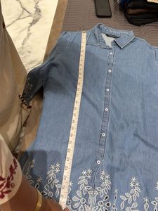 Embroidered Denim Tunic Top