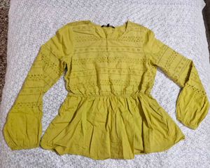 Yellow Eyelet Peplum Top