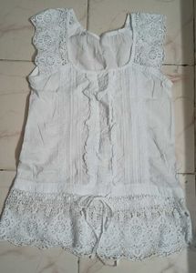 White Lace Trimmed Top
