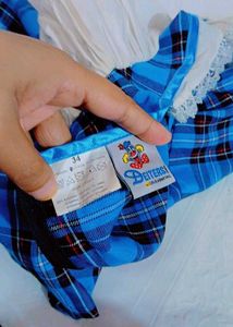 Blue Plaid Cold Shoulder Dress