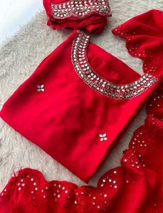 Red Embellished Kurta Set