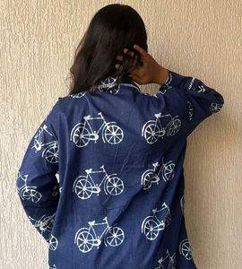 Stylish Navy Blue Kurta with Bicycle Print