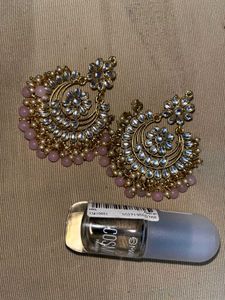 Elegant Chandbali Earrings with Mars nail polish