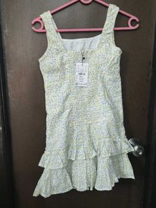 Yellow Floral Tiered Cotton Dress.