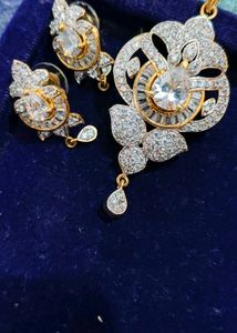 Elegant Stone Studded Pendant & Earring Set