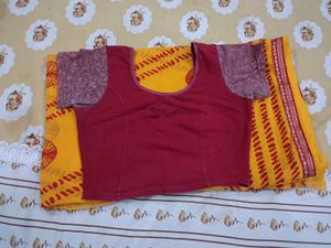 Vibrant Yellow Saree with Red Bandhani Print