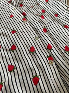 Strawberry Print cropped Striped korean top