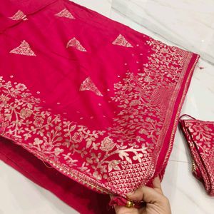 Elegant Pink Embroidered Saree