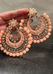 Peach Beaded Chandbali Earrings
