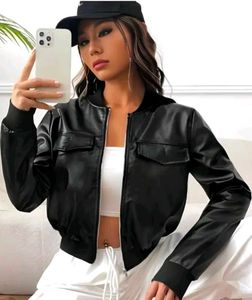 Black Faux Leather Bomber Jacket