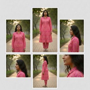 Elegant Pink Printed Kurta Set