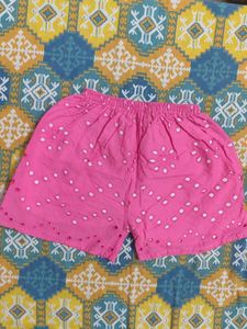 Pink Cotton Eyelet Shorts Set