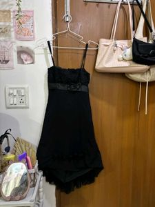 Vintage Y2K Black High-Low Mesh Babydoll Dress