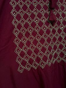 Maroon Embroidered Kurta
