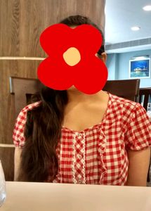 Red Color Checked top With Elastic