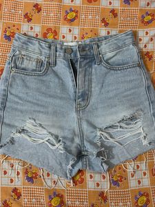 Light Wash Ripped Denim Shorts
