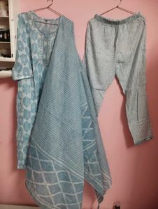 Blue Printed Kurta Set with Dupatta