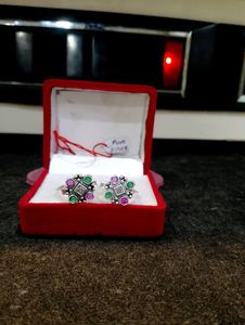 Colorfull Stone Toerings Pure Silver (Wt: 5.44gm)