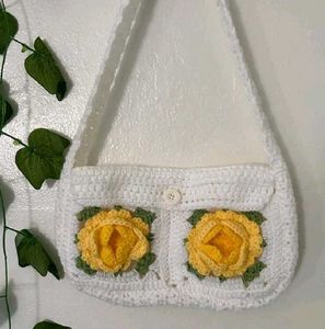 Crochet Rose Bag with Floral Detail