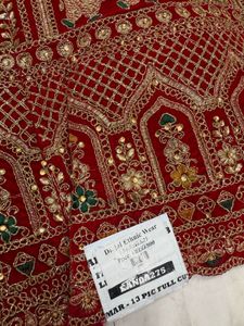 Red &amp; Gold Embroidered Lehenga Fabric